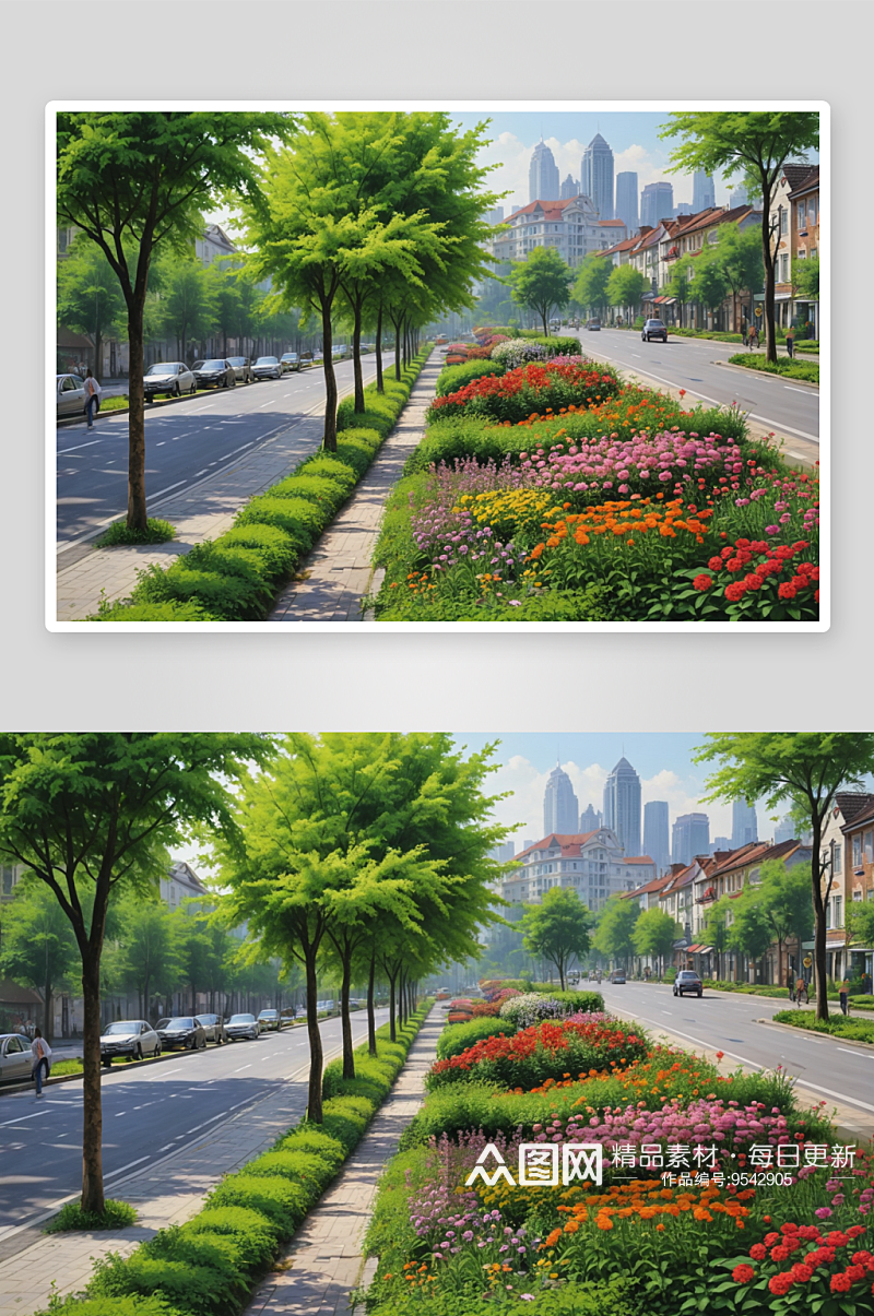 城街道绿化带鲜花图片素材