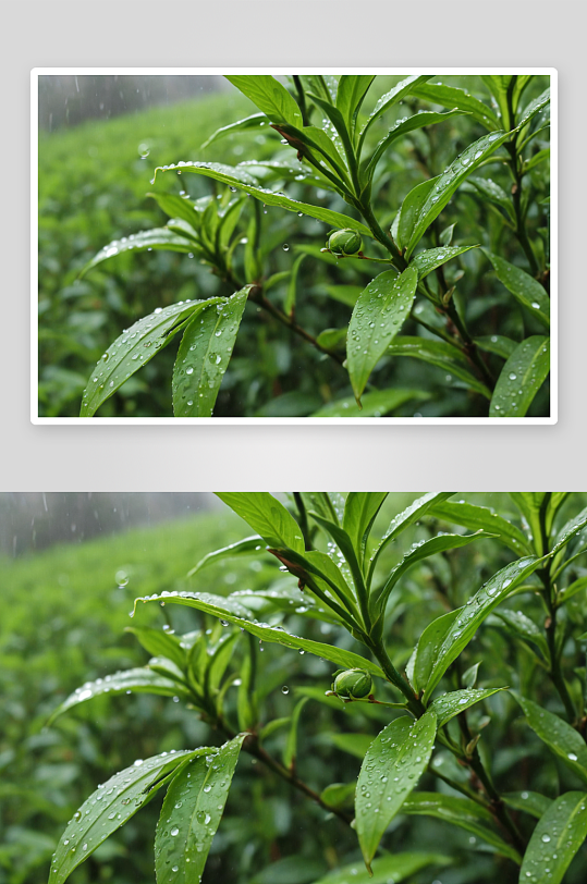 茶叶雨珠嫩芽图片
