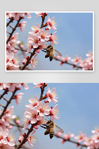 梅园春天蝴蝶蜜蜂正采蜜梅花图片