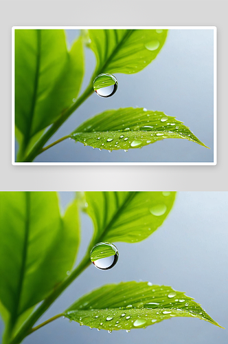 绿色叶子水滴谷雨图片