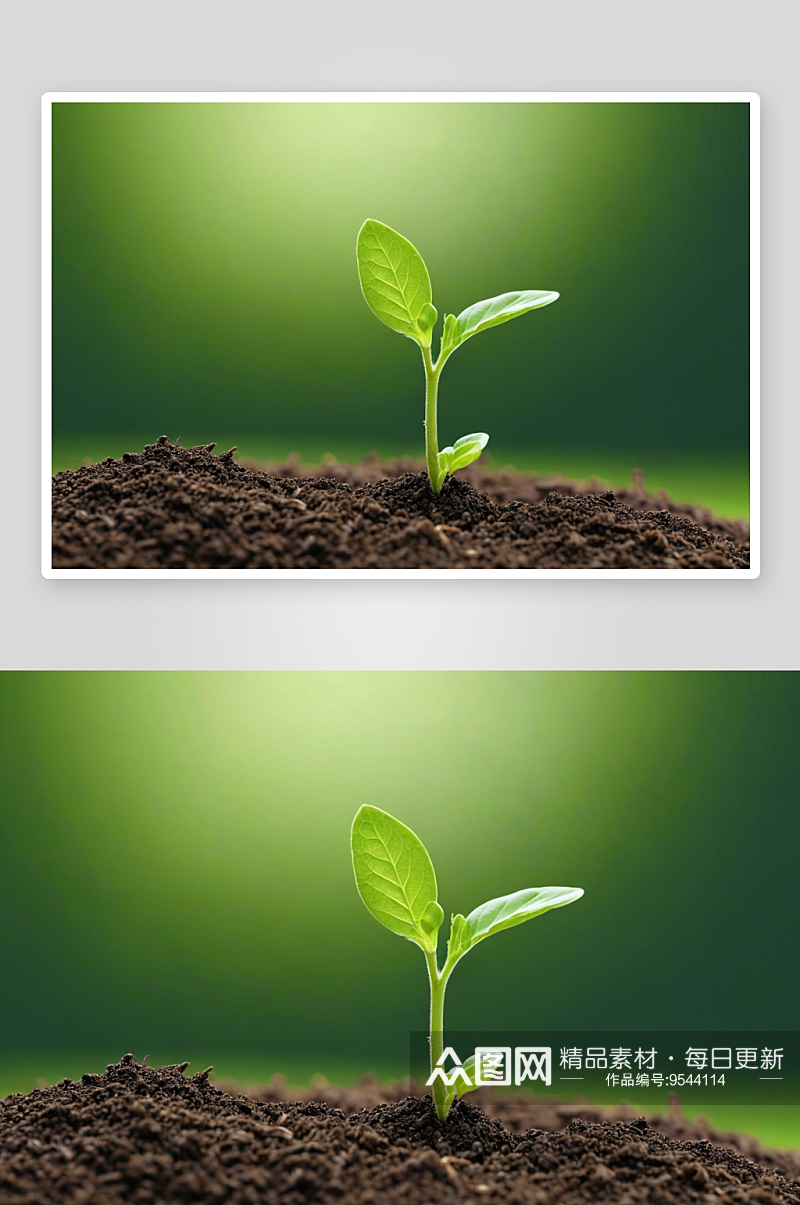绿色背景下一株茁壮植物幼苗图片素材