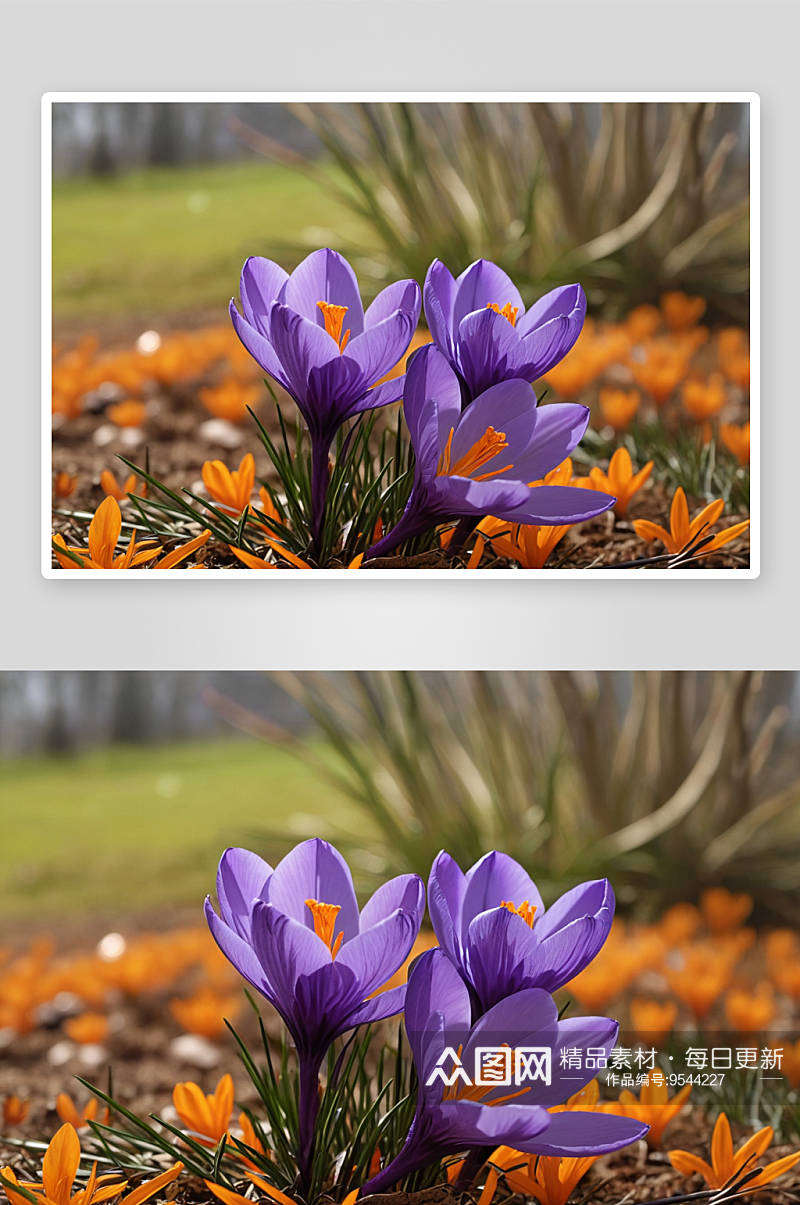 两朵盛开紫色番红花藏红花图片素材