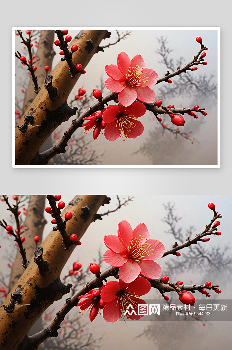 两朵盛开红色梅花图片素材