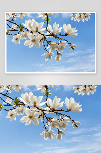 蓝天木兰花白色鲜花春天图片