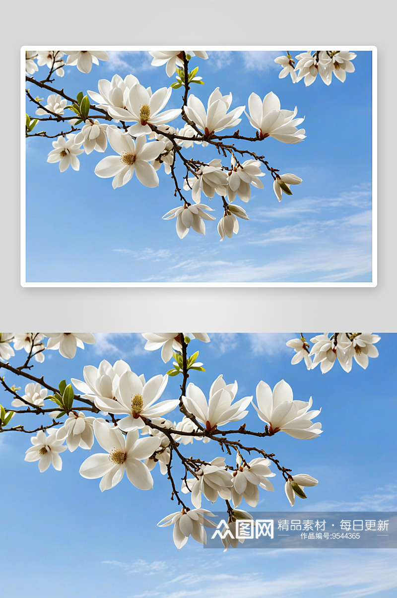 蓝天木兰花白色鲜花春天图片素材