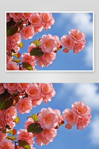 蓝天背景海棠花图片