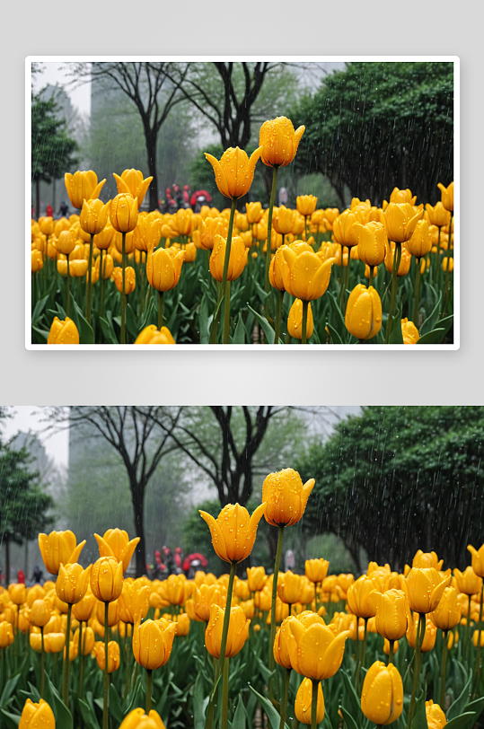 静安雕塑公园雨中郁金香图片