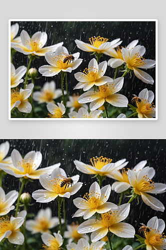 花香引蜂来雨图片