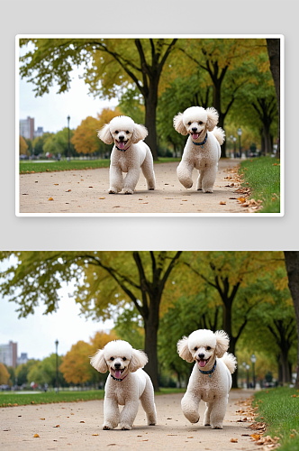 公园里快乐贵宾犬图片