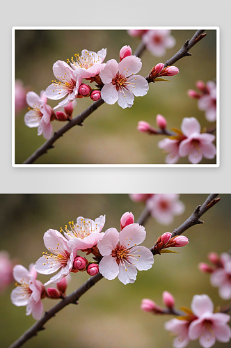公园春天一枝桃花开放图片