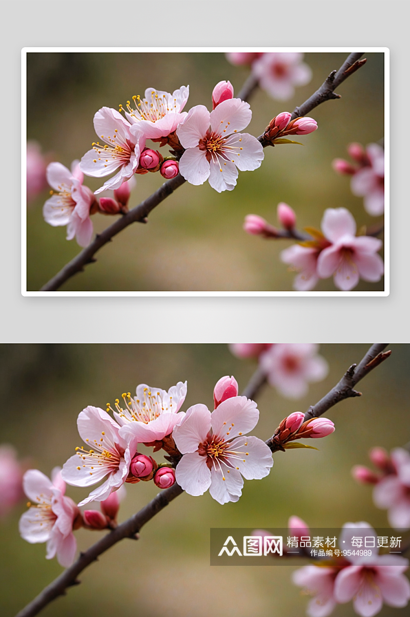 公园春天一枝桃花开放图片素材