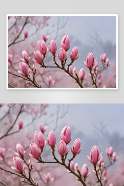 粉色玉兰花花苞特写图片