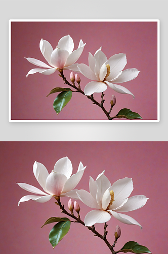 粉色背景一朵白色玉兰花图片