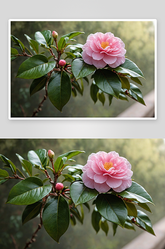 粉红色茶花特写镜头图片