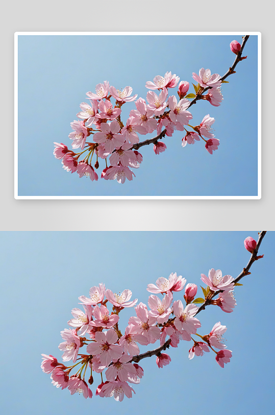 淡蓝色天空下粉红色樱花绽放图片