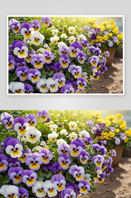 紫色黄色三叶堇春天阳光明媚图片