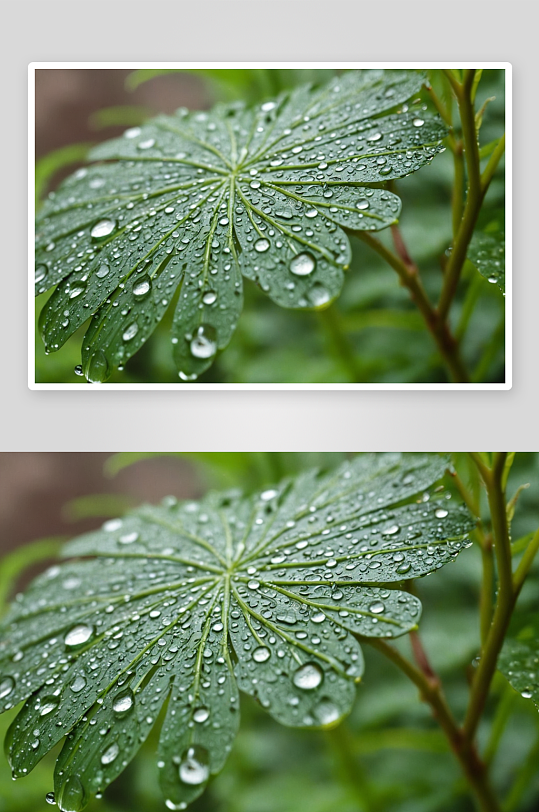 雨后绿色植物雨滴特写图片