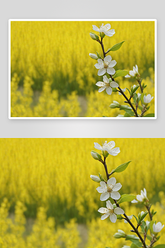 油菜花背景梨花特写图片