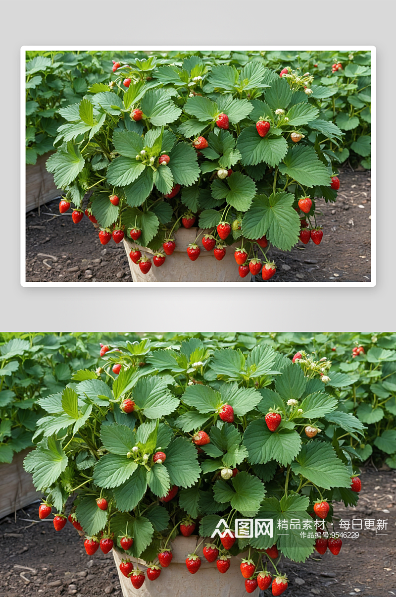 梧桐山草莓园草莓丛及草莓果实图片素材