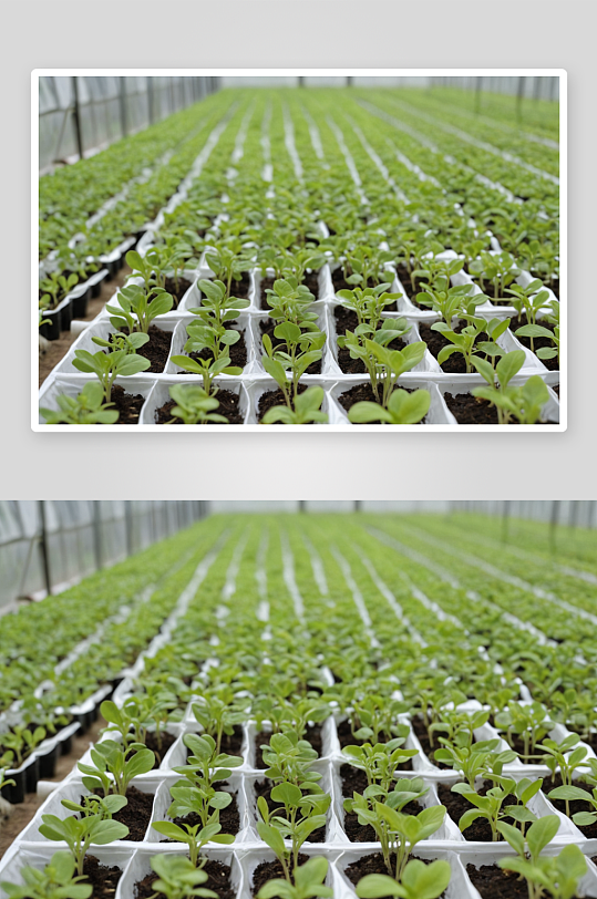 温室培育正发芽菜苗图片