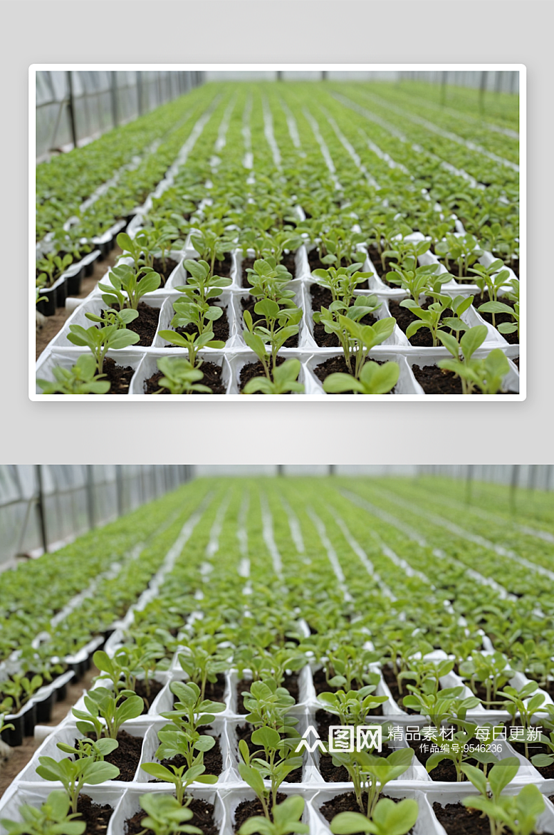 温室培育正发芽菜苗图片素材
