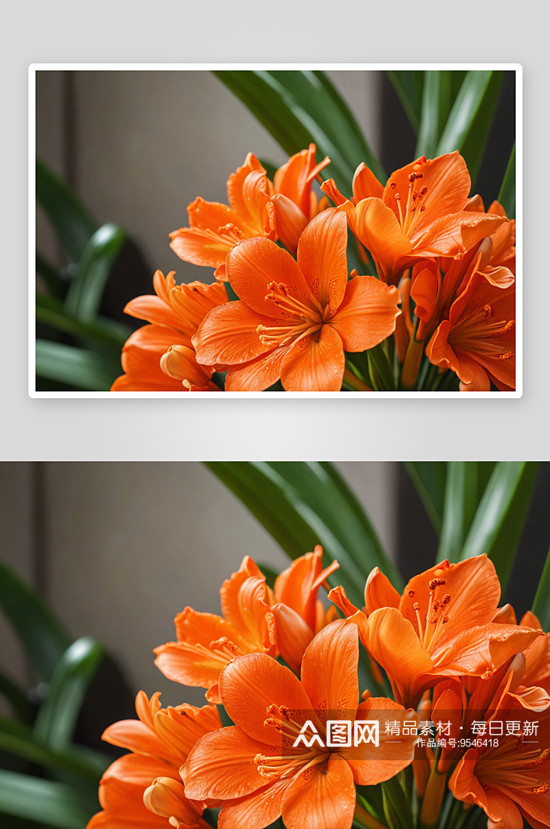盛开橙色君子兰花卉特写图片素材