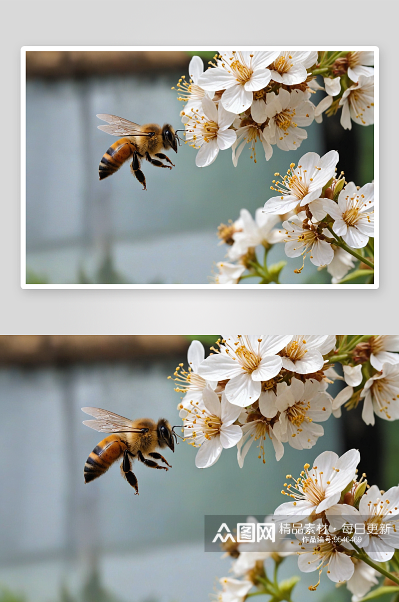 山亭温室大棚内蜜蜂花间飞舞采蜜图片素材