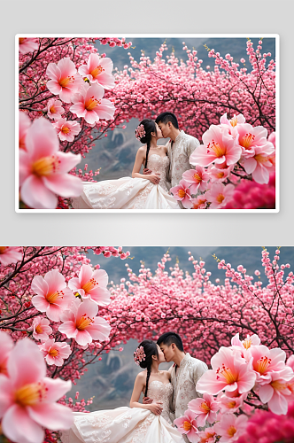 情人节七夕节花丛中亲吻情侣婚礼订婚图片