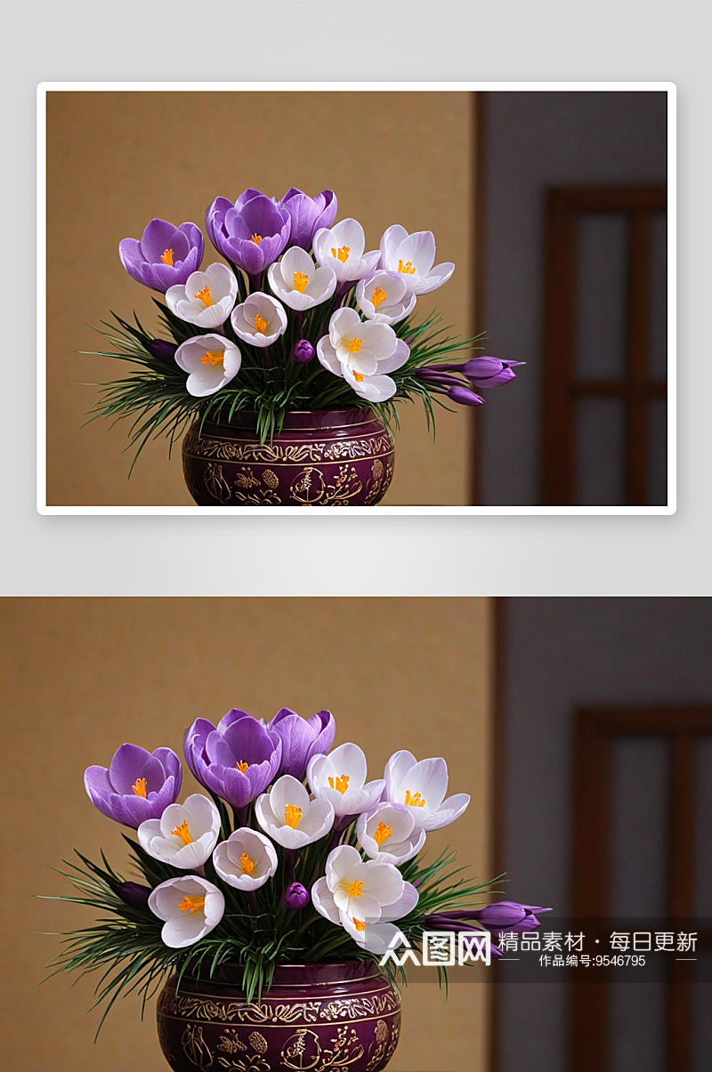 中式插花紫色番红花图片素材