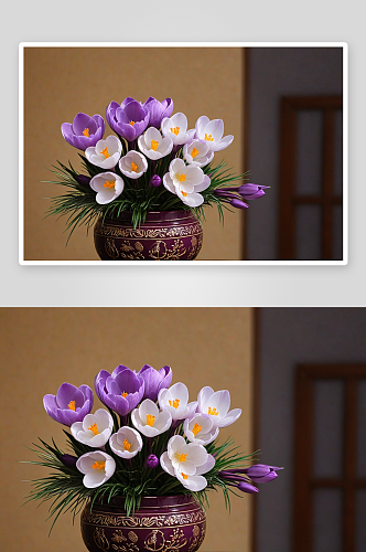 中式插花紫色番红花图片