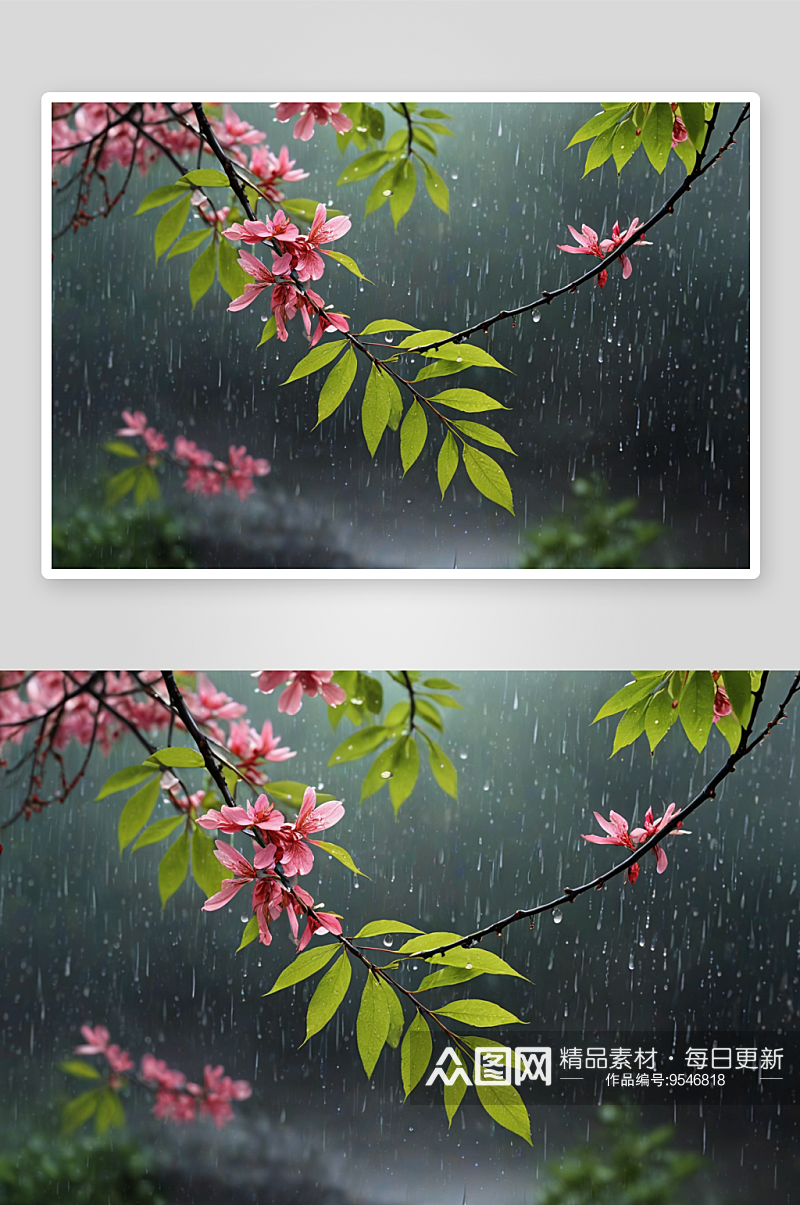 欲验春来多少雨枝头叶发无限新图片素材