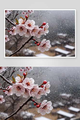 雪雨洗花尘梅香绕春深图片