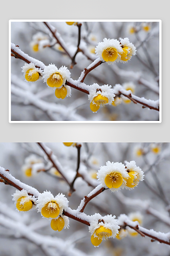 雪蜡梅冬天寒冷顽强黄色花卉公园图片