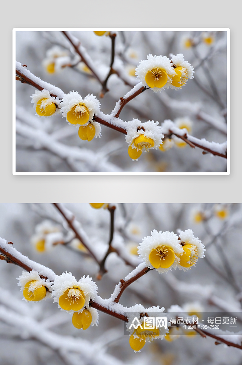 雪蜡梅冬天寒冷顽强黄色花卉公园图片素材