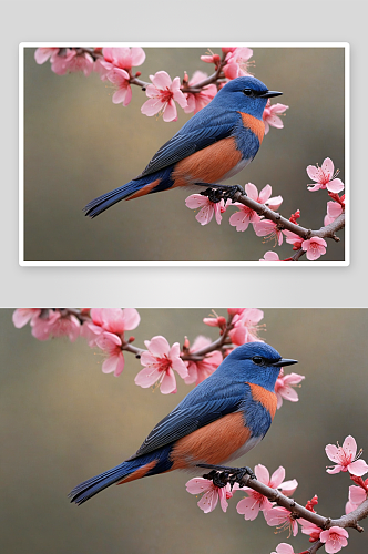 桃花赏鸟红胁蓝尾鸲图片