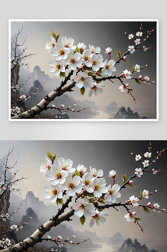 树枝白色梅花图片