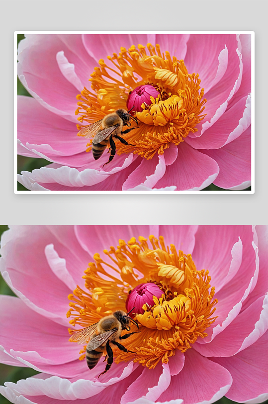 牡丹花花蕊采蜜蜜蜂图片