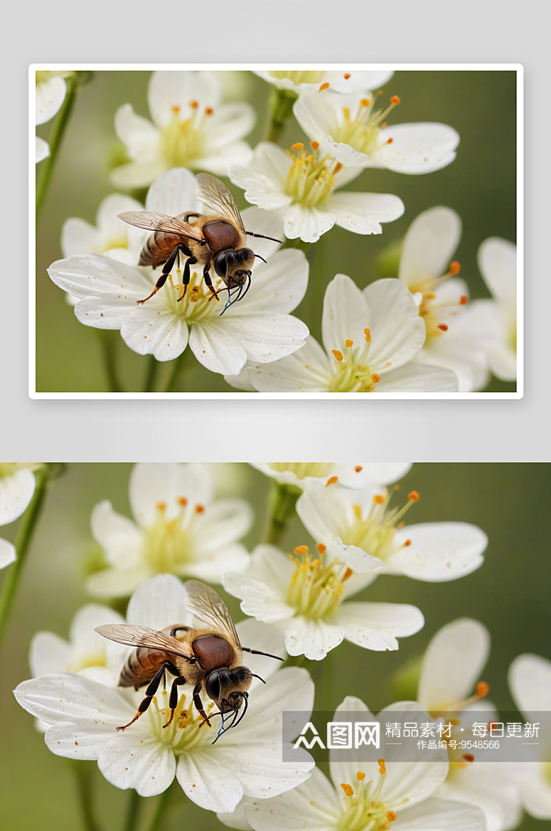 蜜蜂微距昆虫采蜜果蝇花春天图片素材