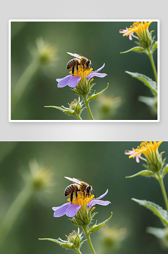 蜜蜂花授粉特写镜头图片