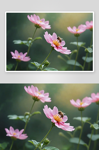 蜜蜂格桑花高清特写花卉图片
