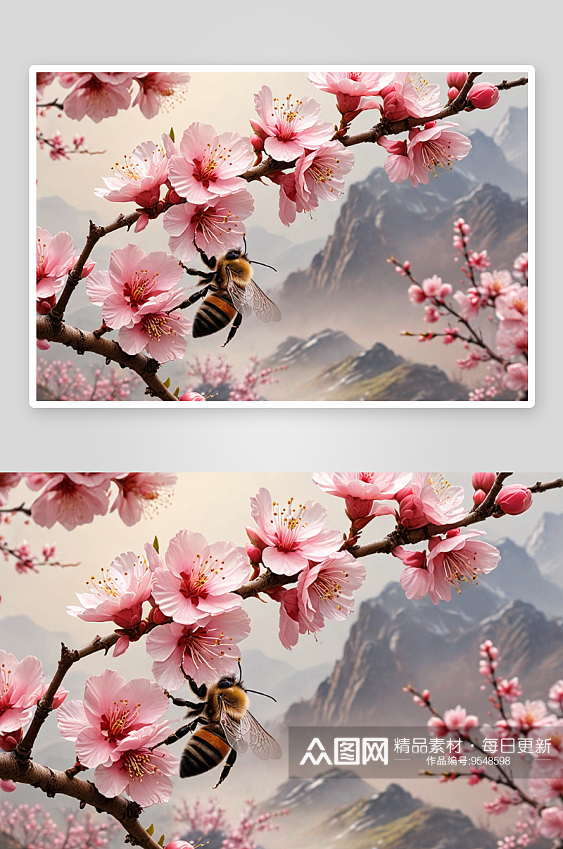 蜜蜂采蜜花高清特写花卉图片素材
