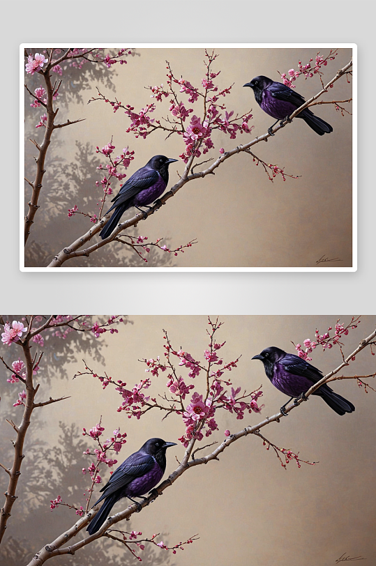 梅花乌鸦树枝鸟图片