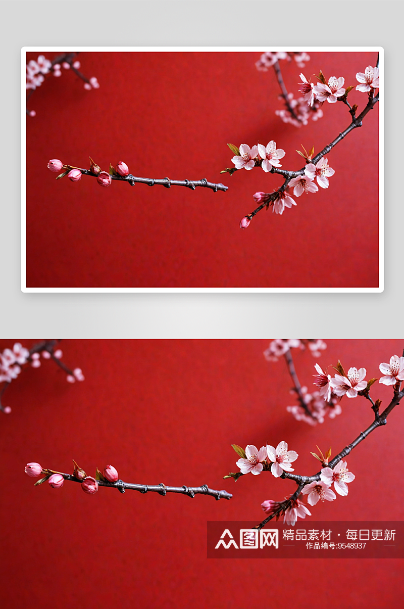 红墙背景下樱花图片素材