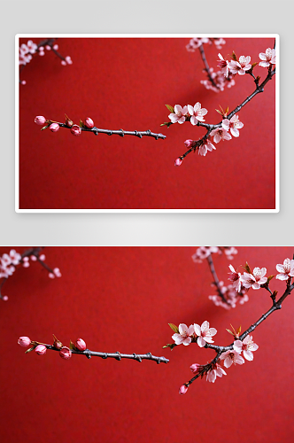 红墙背景下樱花图片