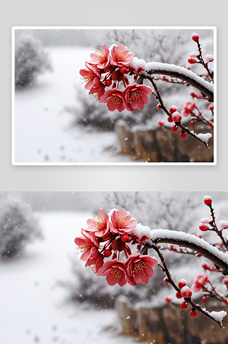 红梅傲雪一朵雪中盛开红梅花图片