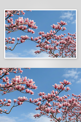 粉色玉兰花干净天空图片