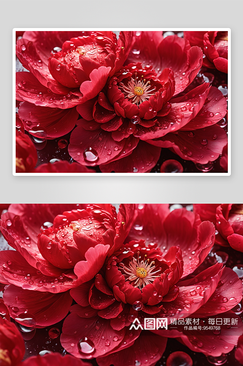 带雨珠红牡丹花瓣图片素材