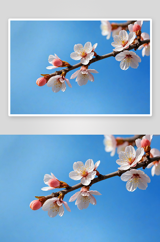 春天杏花盛开蓝色背景图片