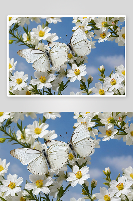 春天鲜花白蝴蝶图片