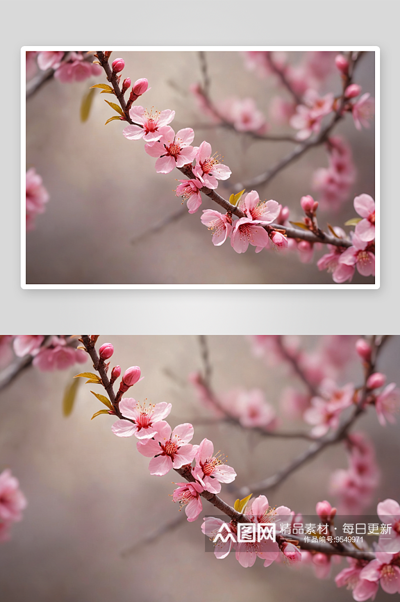 春天树枝盛开粉色桃花特写镜头图片素材